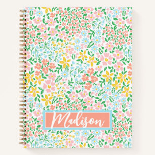 Cute Colourful Pastel Garden Flower Pattern Notebook