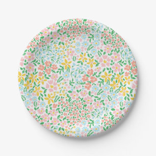 Cute Colourful Pastel Garden Flower Pattern Paper Plate