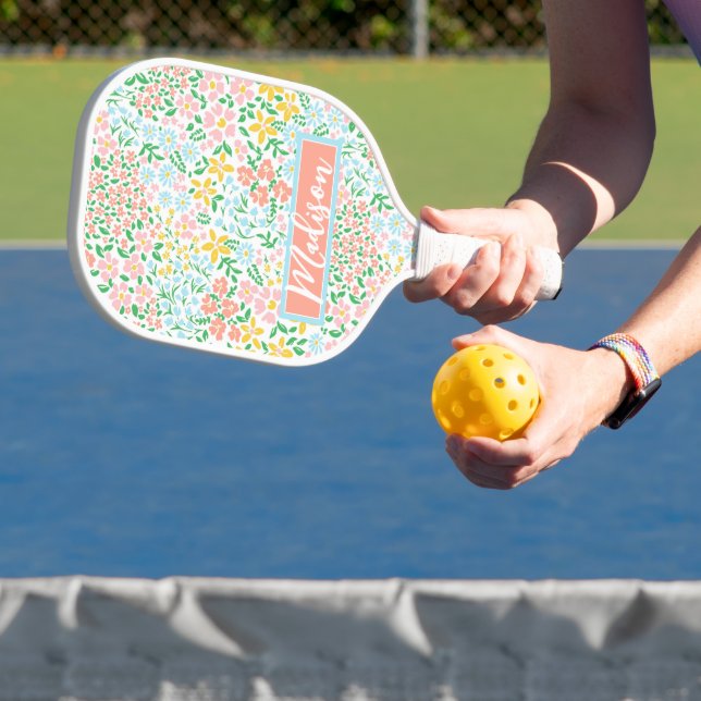 Cute Colourful Pastel Garden Flower Pattern Pickleball Paddle (Insitu)