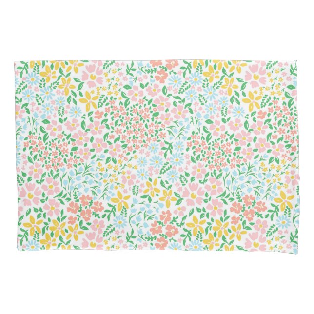 Cute Colourful Pastel Garden Flower Pattern Pillowcase (Front)