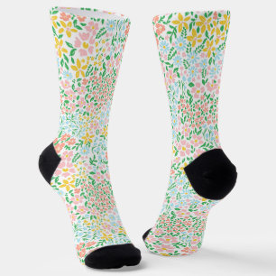 Cute Colourful Pastel Garden Flower Pattern Socks