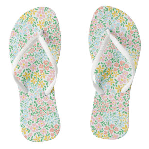 Cute Colourful Pastel Garden Flower Pattern Thongs