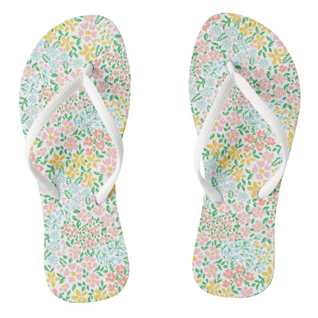 Cute Colourful Pastel Garden Flower Pattern Thongs (Footbed)