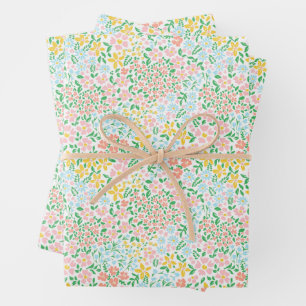 Cute Colourful Pastel Garden Flower Pattern Wrapping Paper Sheet