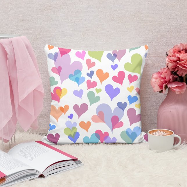   Cute & Colourful Pastel Heart Pattern Girly Kawa Cushion (Creator Uploaded)