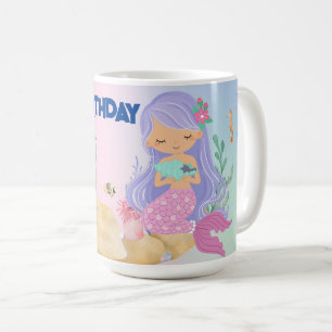 Cute colourful pastel mermaid Rainbow Birthday Coffee Mug