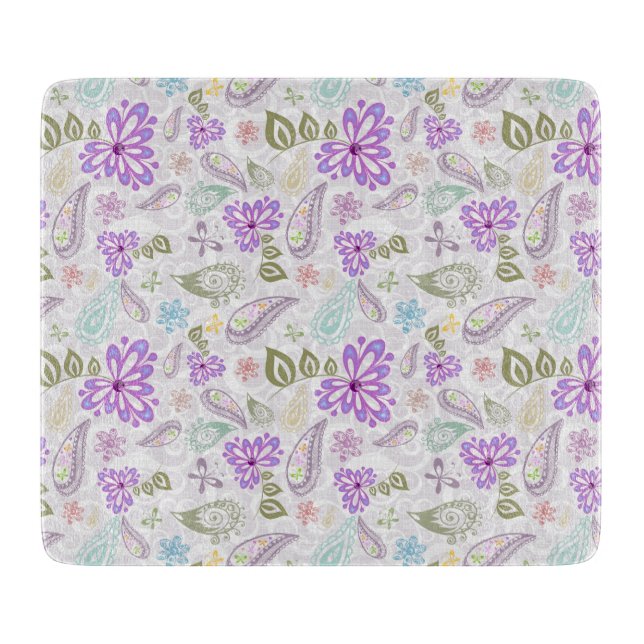 Cute colourful pastel paisley patterns cutting board (Front)