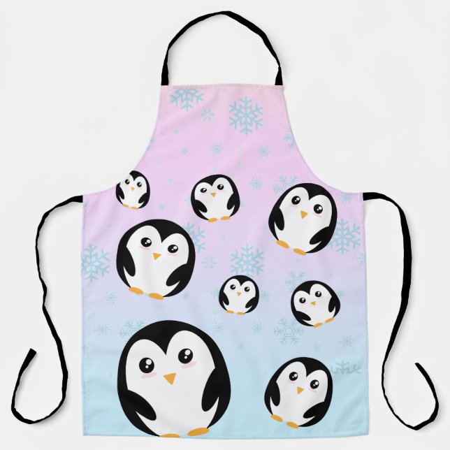 Cute colourful pastel penguin gradient pattern apron (Front)