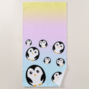 Cute colourful pastel penguin gradient pattern beach towel