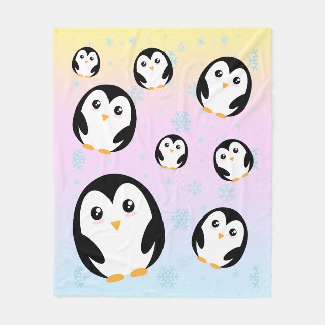 Cute colourful pastel penguin gradient pattern fleece blanket (Front)