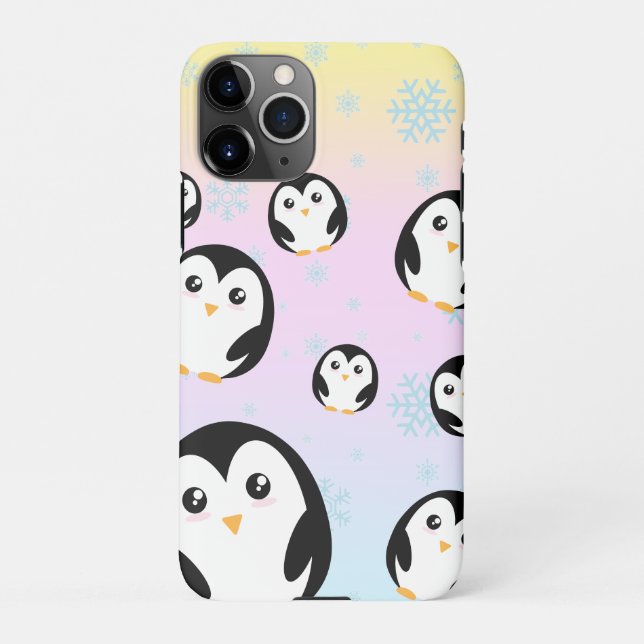 Cute colourful pastel penguin gradient pattern iPhone case (Back)