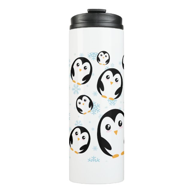 Cute colourful pastel penguin gradient pattern thermal tumbler (Front)