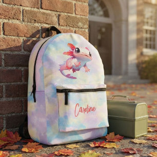 Cute Colourful Pastel Rainbow Axolotl Girl Name Printed Backpack