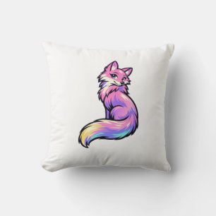 Cute Colourful Pastel Rainbow Fox Watercolor Thro Cushion