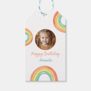 Cute Colourful Pastel Rainbow Girls Photo Birthday Gift Tags