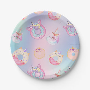 Cute colourful pastel Unicorns Rainbow Doughnuts Paper Plate