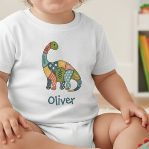 Cute Colourful Patchwork Dinosaur Baby T-Shirt