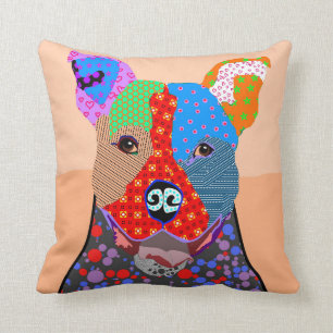 Cute Colourful Patchwork Pitbull Dog Cushion