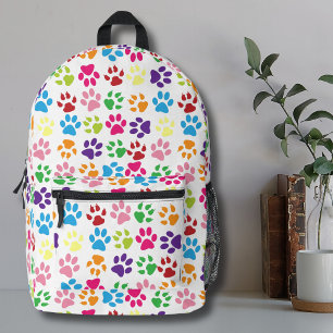 Cute Colourful Paw Pattern Printed Backpack