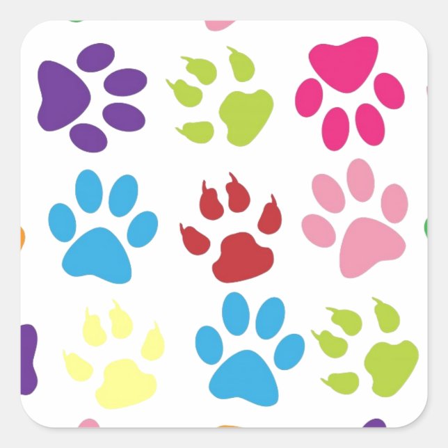 Cute Colourful Paw Pattern Square Sticker (Front)