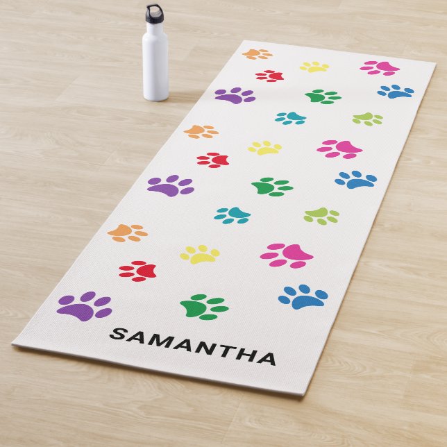 Cute Colourful Paw Prints Custom Yoga Mat (In Situ)