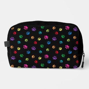 Cute Colourful Paw Prints Pattern Black Dopp Kit