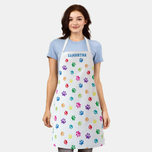 Cute Colourful Paw Prints Pattern Custom Apron