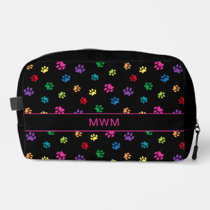 Cute Colourful Paw Prints Personalised Black Dopp Kit