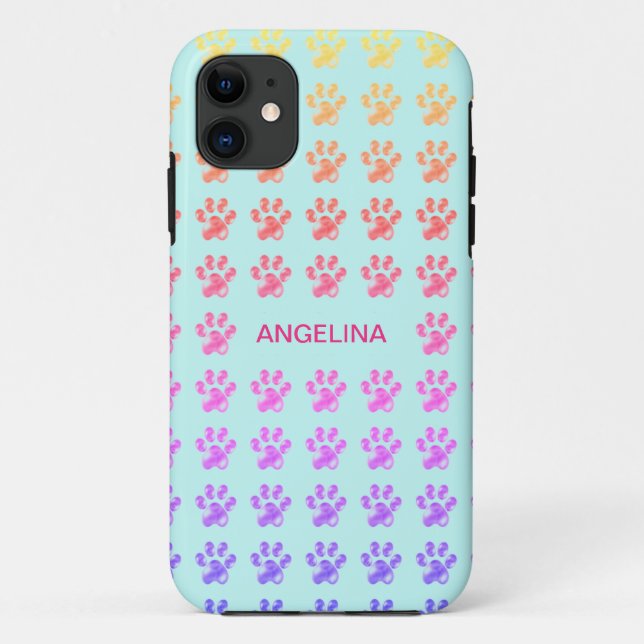 Cute colourful paws on light blue Case-Mate iPhone case (Back)