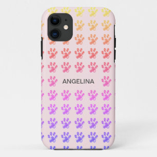 Cute colourful paws on light pink iPhone 11 case