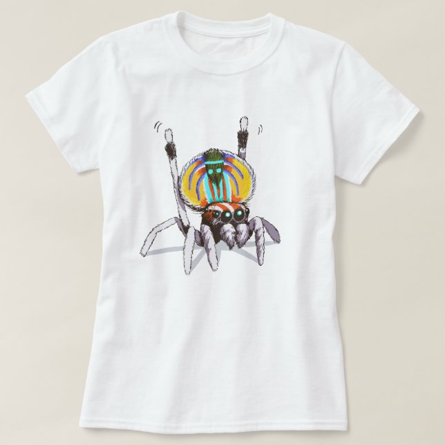 Cute Colourful Peacock Spider Drawing Art Shirt (Design Front)
