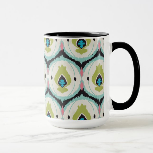 Cute colourful pink mint ikat tribal patterns mug (Right)