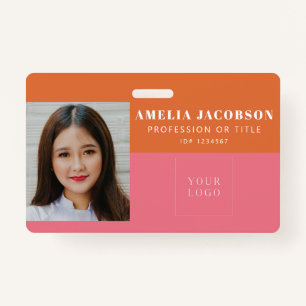 Cute Colourful Pink Orange Employee Photo ID Logo ID Badge