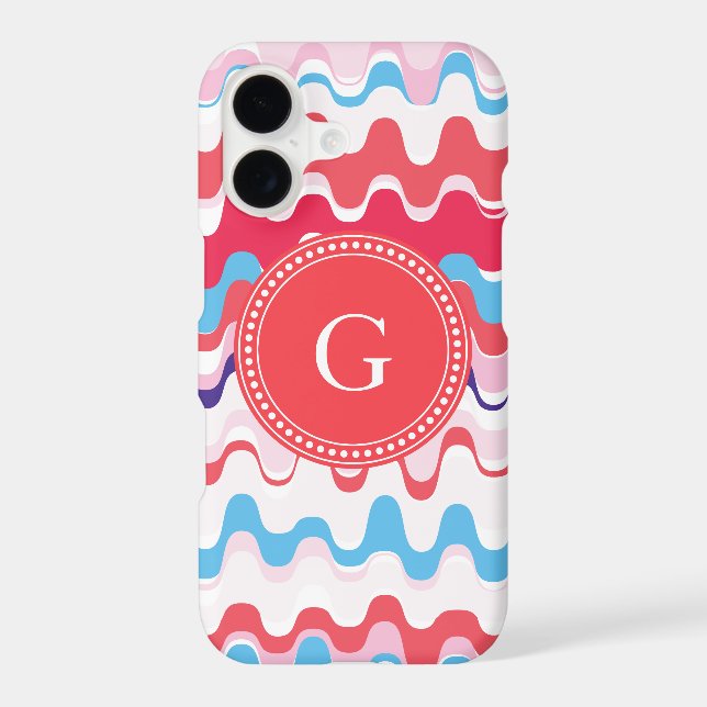 Cute colourful pink red abstract pattern monogram (Back)