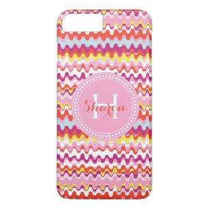 Cute colourful pink red abstract pattern monogram iPhone 8 plus/7 plus case