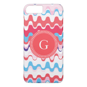 Cute colourful pink red abstract pattern monogram iPhone 8 plus/7 plus case