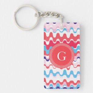 Cute colourful pink red abstract pattern monogram key ring