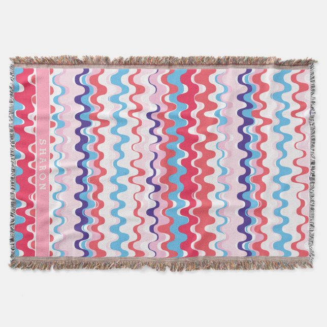 Cute colourful pink red abstract pattern monogram throw blanket (Front)