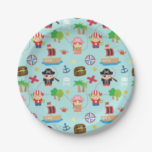 Cute Colourful Pirate Pattern Kids Birthday Party Paper Plate