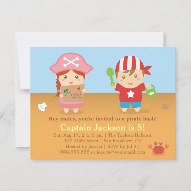 Cute Colourful Pirates Birthday Party Invitation (Front)