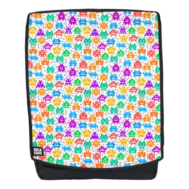Cute colourful pixelated monsters patterns backpack (Front)