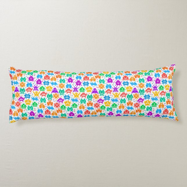 Cute colourful pixelated monsters patterns body cushion (Back)