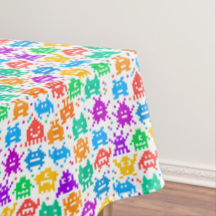 Cute colourful pixelated monsters patterns tablecloth