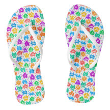 Cute colourful pixelated monsters patterns visor thongs