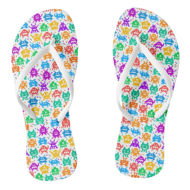 Cute colourful pixelated monsters patterns visor thongs (Footbed)