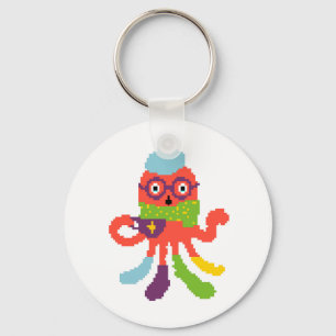 Cute colourful pixeled sick octapus key ring