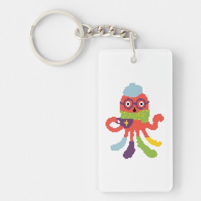 Cute colourful pixeled sick octapus throw pillow key ring (Front)