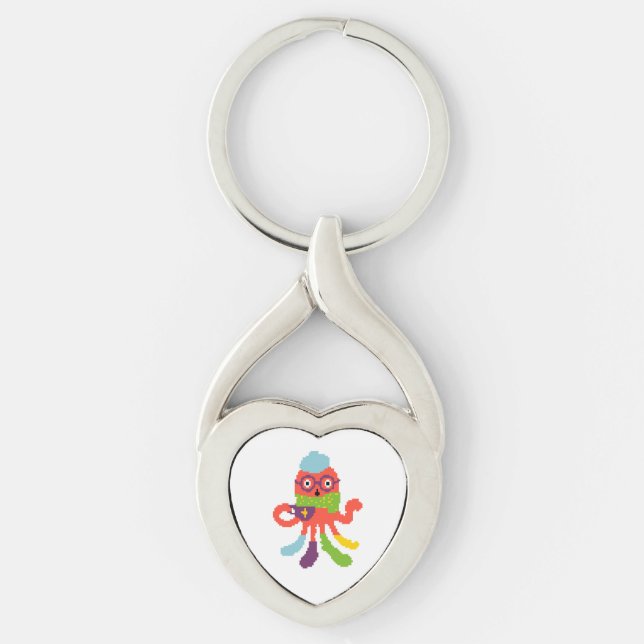 Cute colourful pixeled sick octapus throw pillow key ring (Front)