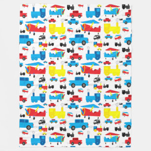 Cute Colourful Planes, Trains and Cars Pattern Fleece Blanket