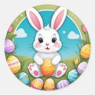 Cute Colourful Playful Easter Bunny Eggs Stickers